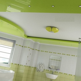 Двухуровневый натяжной потолок с зелеными вставками