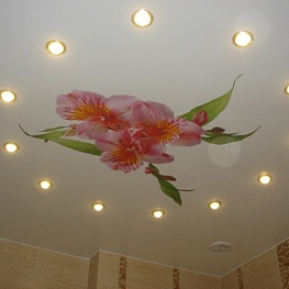 Натяжной потолок белый с фотопечатью цветка
