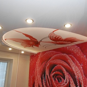Натяжной потолок с вставками фотопечати с бабочками